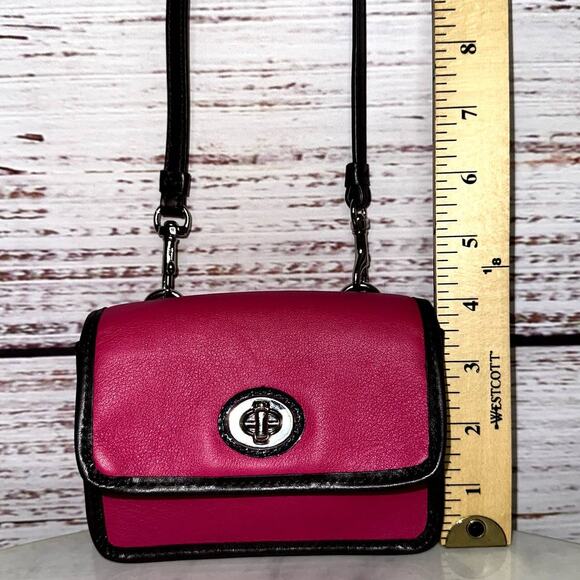 Coach Fuchsia Pink Brown Turn Lock Legacy Mini Crossbody 48022 Bag Purse - Picture 10 of 13